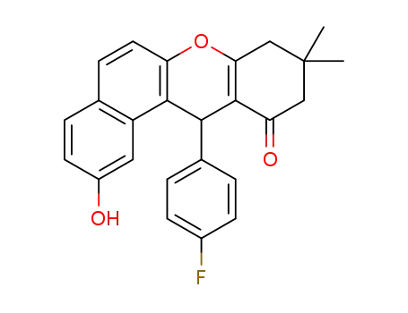 Molecular Structure of 1352090-35-7 (12-(4-fluorophenyl)-2-hydroxy-9,9-dimethyl-9,10-dihydro-8H-benzo[a]xanthen-11(12H)-one)