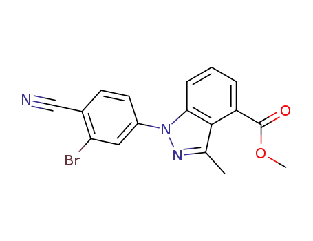 Molecular Structure of 1246306-89-7 (1-(3-bromo-4-cyanophenyl)-3-methyl-1H-indazole-4-carboxylic acid methyl ester)