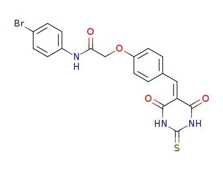 Molecular Structure of 358980-92-4 (N-(4-bromophenyl)-2-(4-((4,6-dioxo-2-thioxotetrahydropyrimidin-5(6H)-ylidene)methyl)phenoxy)acetamide)