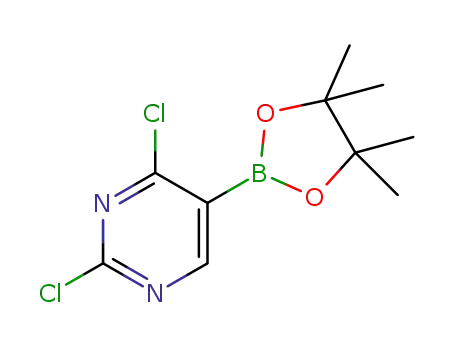 Molecular Structure of 1073354-24-1 (2,4-DICHLORO-5-(4,4,5,5-TETRAMETHYL-[1,3,2]-DIOXABOROLAN-2-YL)PYRIMIDINE)