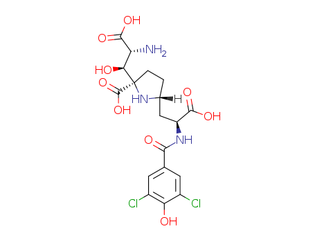 Molecular Structure of 198710-92-8 (2,5-Pyrrolidinedipropanoic acid,R2-amino-2-carboxy-R5-[(3,5-dichloro- 4-hydroxybenzoyl)amino]-â2-hydroxy- )