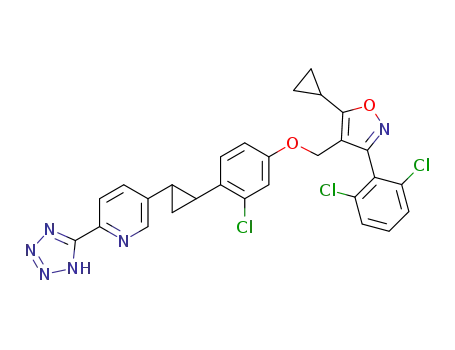 Molecular Structure of 1268245-14-2 (4-((4-(2-(6-(1H-tetrazol-5-yl)pyridin-3-yl)cyclopropyl)-3-chlorophenoxy)methyl)-5-cyclopropyl-3-(2,6-dichlorophenyl)isoxazole)