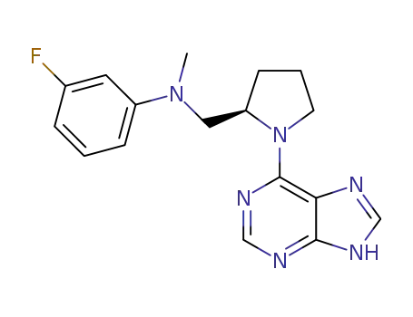 Molecular Structure of 1201580-75-7 ((3-fluorophenyl)methyl-[(R)-1-(9H-purin-6-yl)pyrrolidin-2-ylmethyl]amine)