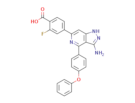 Molecular Structure of 1266160-38-6 (4-(3-amino-4-(4-phenoxyphenyl)-1H-pyrazolo[4,3-c]pyridin-6-yl)-2-fluorobenzoic acid)