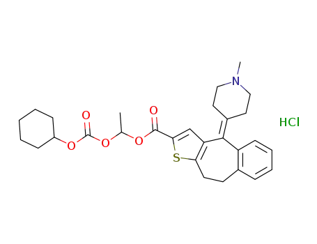Molecular Structure of 1176738-87-6 (1-Cyclohexyloxycarbonyloxyethyl 4-(1-methylpiperidin-4-ylidene)-9,10-dihydro-4H-1-thiabenzo[f]azulene-2-carboxylate hydrochloride)