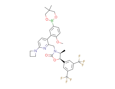 Molecular Structure of 1374134-57-2 ((4S,5R)-3-({6-azetidin-1-yl-3-[5-(5,5-dimethyl-1,3,2-dioxaborinan-2-yl)-2-methoxyphenyl]pyridin-2-yl}methyl)-5-[3,5-bis(trifluoromethyl)phenyl]-4-methyl-1,3-oxazolidin-2-one)