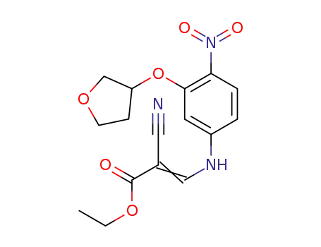 Molecular Structure of 1351942-44-3 ((E/Z)-ethyl 2-cyano-3-(4-nitro-3-(tetrahydrofuran-3-yl-oxy)-phenylamino)-acrylate)