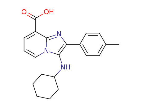 Molecular Structure of 1608494-14-9 (3-(cyclohexylamino)-2-(4-methylphenyl)imidazo[1,2-a]pyridine-8-carboxylic acid)