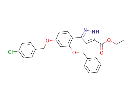 Molecular Structure of 821780-58-9 (1H-Pyrazole-3-carboxylic acid,
5-[4-[(4-chlorophenyl)methoxy]-2-(phenylmethoxy)phenyl]-, ethyl ester)