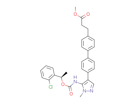 Molecular Structure of 1402466-07-2 ((R)-3-(4'-(5-(((1-(2-chlorophenyl)ethoxy)carbonyl)amino)-1-methyl-1H-pyrazol-4-yl)-[1,1'-biphenyl]-4-yl)propanoic acid methyl ester)