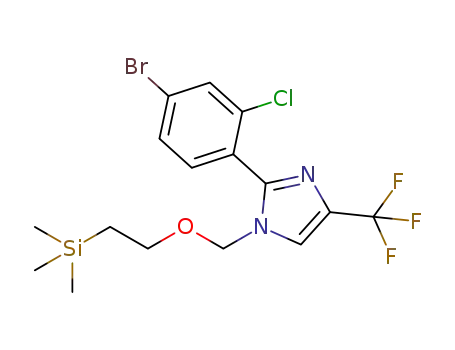 Molecular Structure of 1383000-54-1 (2-(4-bromo-2-chlorophenyl)-4-(trifluoromethyl)-1-{[2-(trimethylsilyl)ethoxy]methyl}-1H-imidazole)