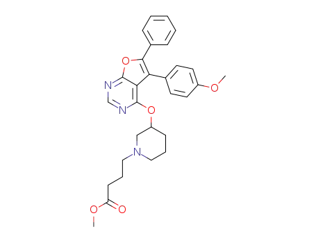 Molecular Structure of 943345-40-2 ((+/-)-4-(3-{[5-(4-Methoxyphenyl)-6-phenylfuro[2,3-d]pyrimidin-4-yl]oxy}piperidin-1-yl)butanoic acid methyl ester)