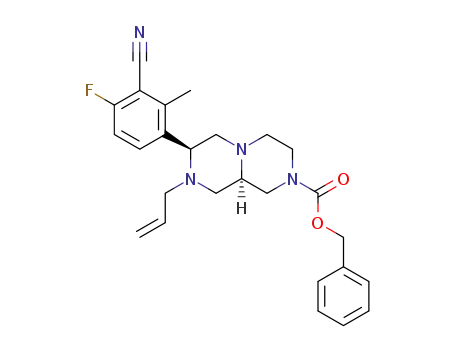 Molecular Structure of 1426072-86-7 ((7S,9aR)-benzyl 8-allyl-7-(3-cyano-4-fluoro-2-methylphenyl)hexahydro-1H-pyrazino[1,2-a]pyrazine-2(6H)-carboxylate)