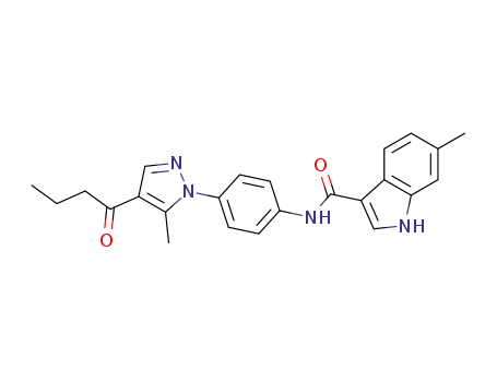 Molecular Structure of 1404531-58-3 (6-methyl-1H-indole-3-carboxylic acid [4-(4-butyryl-5-methyl-pyrazol-1-yl)phenyl]amide)