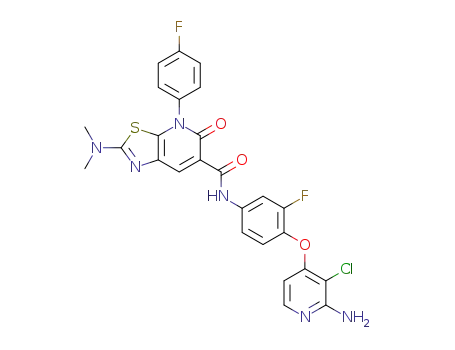N-(4-(2-amino-3-chloropyridine-4-oxy)-3-fluorophenyl)-2-(dimethylamino)-4-(4-fluorophenyl)-5-oxo-4,5-dihydro-thiazolo[5,4-b]pyridine-6-formamide