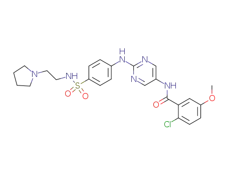 Molecular Structure of 910904-16-4 (2-chloro-5-methoxy-N-{2-[4-(2-pyrrolidin-1-yl-ethylsulfamoyl)-phenylamino]-pyrimidin-5-yl}-benzamide)