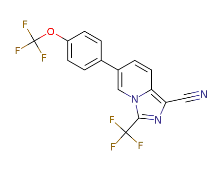 Molecular Structure of 1262621-62-4 (6-[4-(trifluoromethoxy)phenyl]-3-(trifluoromethyl)imidazo[1,5-a]pyridine-1-carbonitrile)
