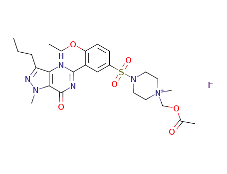 Molecular Structure of 1402916-50-0 (1-(acetoxymethyl)-4-((4-ethoxy-3-(1-methyl-7-oxo-3-propyl-4,7-dihydro-1H-pyrazolo[4,3-d]pyrimidin-5-yl)phenyl)sulfonyl)-1-methylpiperazin-1-ium iodide)