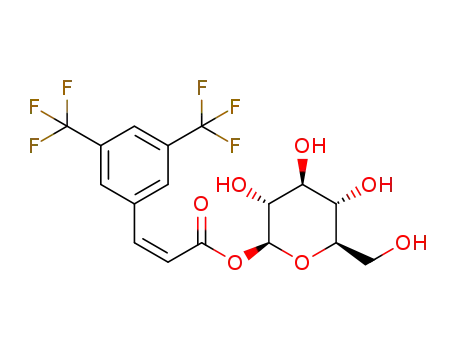 Molecular Structure of 1340475-04-8 ((Z)-(2S,3R,4S,5S,6R)-3,4,5-trihydroxy-6-(hydroxymethyl)tetrahydro-2H-pyran-2-yl 3-[3,5-bis(trifluoromethyl)phenyl]acrylate)