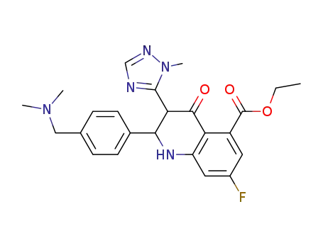 ethyl 2-(4-((dimethylamino)methyl)phenyl)-7-fluoro-3-(1-methyl-1H-1,2,4-triazol-5-yl)-4-oxo-1,2,3,4-tetrahydroquinoline-5-carboxylate