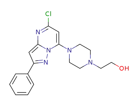 Molecular Structure of 1232224-20-2 (5-Chloro-7-[1-(2-hydroxyethyl)-piperazin-4-yl]-2-phenyl-pyrazolo[1,5-a]-pyrimidine)