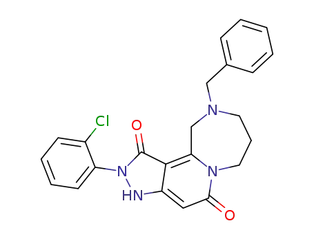 Molecular Structure of 1278416-40-2 (10-benzyl-2-(2-chlorophenyl)-2,3,8, 9,10,11-hexahydro-1H-pyrazolo[4',3':3,4]pyrido[1,2-a][1,4]diazepine-1,5(7H)-dione)