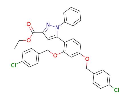 Molecular Structure of 821780-52-3 (1H-Pyrazole-3-carboxylic acid,
5-[2,4-bis[(4-chlorophenyl)methoxy]phenyl]-1-phenyl-, ethyl ester)