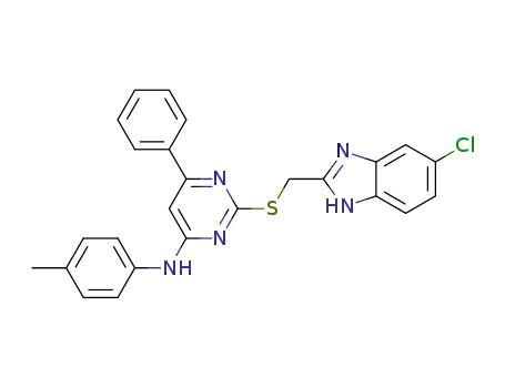 2-(((5-chloro-1H-benzo[d]imidazol-2-yl)methyl)thio)-6-phenyl-N-(p-tolyl)pyrimidin-4-amine