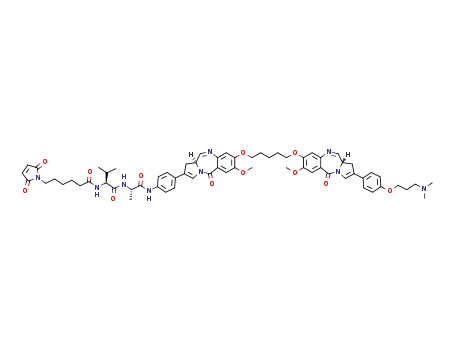 N-((S)-1-(((S)-1-((4-((S)-8-((5-(((S)-2-(4-(3-(dimethylamino)propoxy)phenyl)-7-methoxy-5-oxo-5,11a-dihydro-1H-benzo[e]pyrrolo[1,2-a][1,4]diazepin-8-yl)oxy)pentyl)oxy)-7-methoxy-5-oxo-5,11a-dihydro-1H-benzo[e]pyrrolo[1,2-a][1,4]diazepin-2-yl)phenyl)amino)-1-oxopropan-2-yl)amino)-3-methyl-1-oxobutan-2-yl)-6-(2,5-dioxo-2,5-dihydro-1H-pyrrol-1-yl)hexanamide