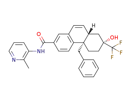 Molecular Structure of 1044589-16-3 ((4βS,7R,8αS)-4β-benzyl-7-hydroxy-N-(2-methylpyridin-3-yl)-7-(trifluoromethyl)-4β,5,6,7,8,8α-hexahydrophenanthrene-2-carboxamide)