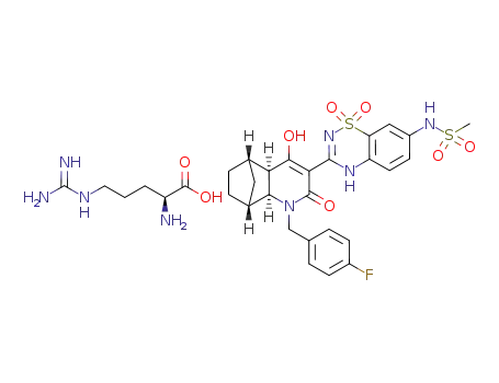N-{3-[(1R,2S,7R,8S)-3-(4-fluorobenzyl)-6-hydroxy-4-oxo-3-azatricyclo[6.2.1.02,7]undec-5-en-5-yl]-1,1-dioxo-1,4-dihydro-1λ6-benzo[1,2,4]thiadiazin-7-yl}methanesulfonamide L-arginine salt