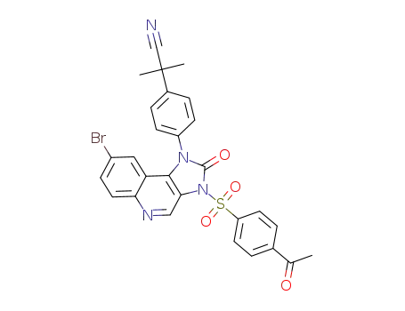 Molecular Structure of 1260167-44-9 (2-(4-(3-(4-acetylphenylsulfonyl)-8-bromo-2-oxo-2,3-dihydro-1H-imidazo[4,5-c]quinolin-1-yl)phenyl)-2-methylpropanenitrile)