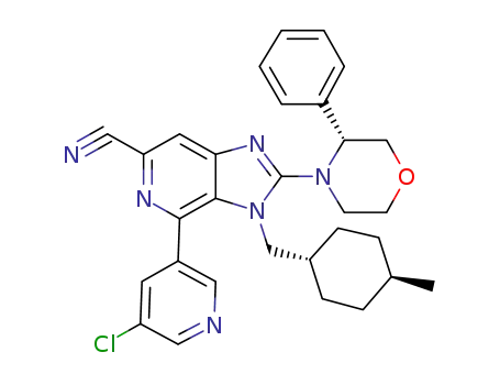 Molecular Structure of 1616434-28-6 (4-(5-chloropyridin-3-yl)-3-[(trans-4-methylcyclohexyl)methyl]-2-[(3R)-3-phenylmorpholin-4-yl]-3H-imidazo[4,5-c]pyridine-6-carbonitrile)