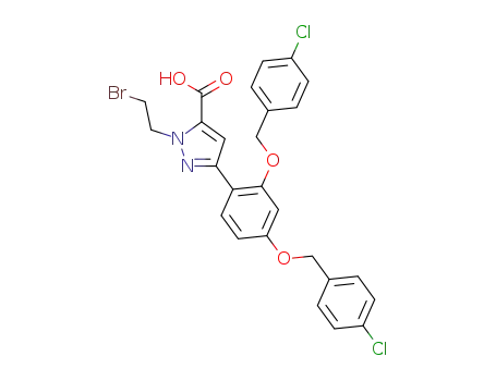 Molecular Structure of 821780-35-2 (1H-Pyrazole-5-carboxylic acid,
3-[2,4-bis[(4-chlorophenyl)methoxy]phenyl]-1-(2-bromoethyl)-)