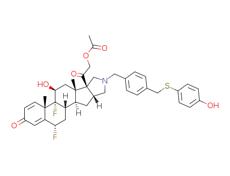 acetic acid 2-[(4aS,4bR,5S,6aS,6bS,9aR,10aS,12S)-4b,12-difluoro-5-hydroxy-4a,6a-dimethyl-2-oxo-8-(4-(4-hydroxy-phenylsulfanylmethyl)-benzyl)-2,4b,5,6,6a,7,8,9,9a,10,10a,10b,11,12- tetradecahydro-4aH-8-aza-pentaleno[2,1-a]phenanthrene-6b-yl]-2-oxo-ethyl ester