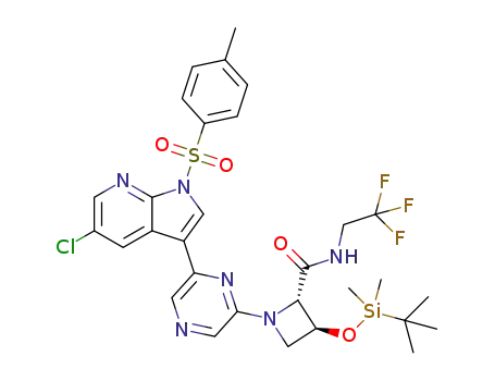 (2S,3S)-3-{[tert-butyl(dimethyl)silyl]oxy}-1-(6-(5-chloro-1-[(4-methylphenyl)sulfonyl]-1H-pyrrolo[2,3-b]pyridin-3-yl)pyrazin-2-yl)-N-(2,2,2-trifluoroethyl)azetidine-2-carboxamide
