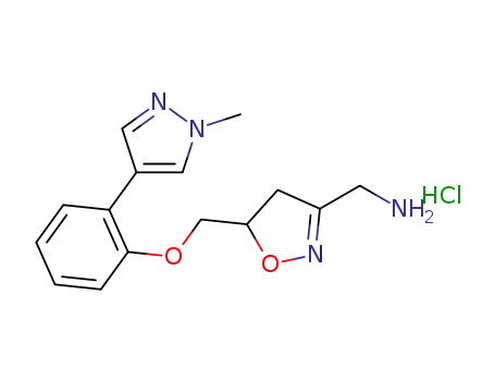 Molecular Structure of 1620293-11-9 ((5-((2-(1-methyl-1H-pyrazol-4-yl)phenoxy)methyl)-4,5-dihydroisoxazol-3-yl)methanamine hydrochloride)