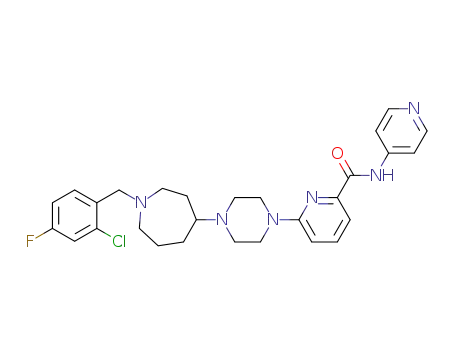 Molecular Structure of 1373270-82-6 (6-(4-{1-[(2-chloro-4-fluorophenyl)methyl]azepan-4-yl}piperazin-1-yl)-N-(pyridin-4-yl)pyridine-2-carboxamide)