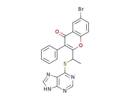 Molecular Structure of 1300583-11-2 (2-(1-(9H-Purin-6-ylthio)ethyl)-6-bromo-3-phenyl-4H-chromen-4-one)