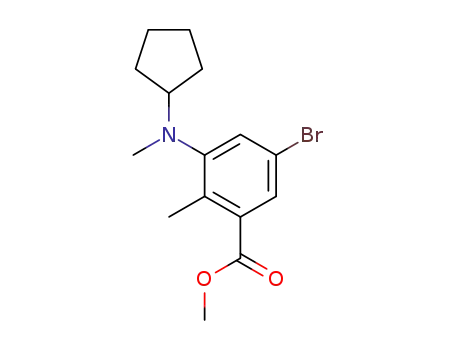 Molecular Structure of 1403257-14-6 (methyl 5-bromo-3-(cyclopentyl(methyl)amino)-2-methylbenzoate)