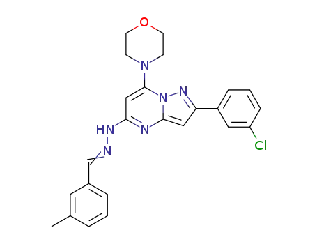 Molecular Structure of 1232220-33-5 (N-{2-(3-Chlorophenyl)-7-morpholin-4-yl-pyrazolo[1,5-a]pyrimidin-5-yl}-N'-(3-methyl-benzylidene)-hydrazine)