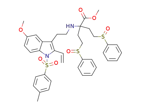 Molecular Structure of 1332699-73-6 (4-benzenesulfinyl-2-(2-benzenesulfinylethyl)-2-{2-[5-methoxy-1-(toluene-4-sulfonyl)-2-vinyl-1H-indol-3-yl]ethylamino}butyric acid methyl ester)