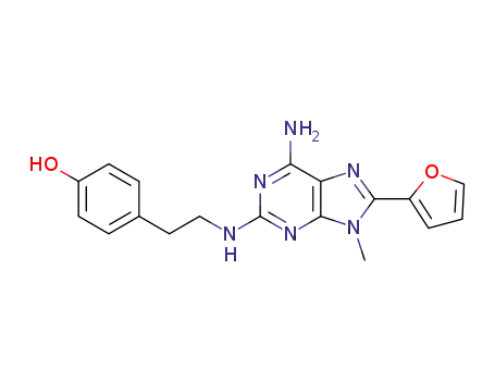 Molecular Structure of 1436428-49-7 (4-(2-((6-amino-8-(furan-2-yl)-9-methyl-9H-purin-2-yl)amino)ethyl)phenol)