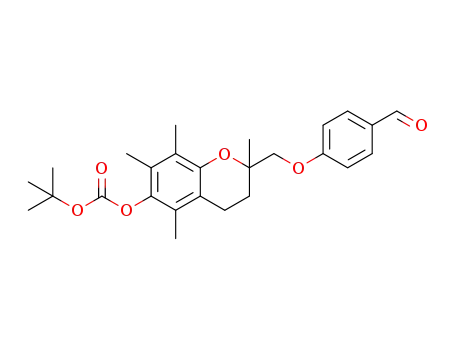 Molecular Structure of 1375483-13-8 (carbonic acid tert-butyl ester 2-(4-formylphenoxymethyl)-2,5,7,8-tetramethyl-chroman-6-yl ester)
