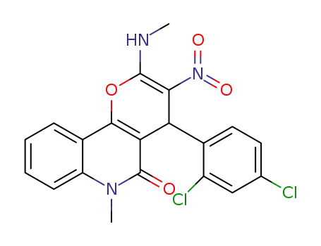 Molecular Structure of 1438418-11-1 (4-(2,4-dichlorophenyl)-6-methyl-2-(methylamino)-3-nitro-4H-pyrano[3,2-c]quinolin-5(6H)-one)