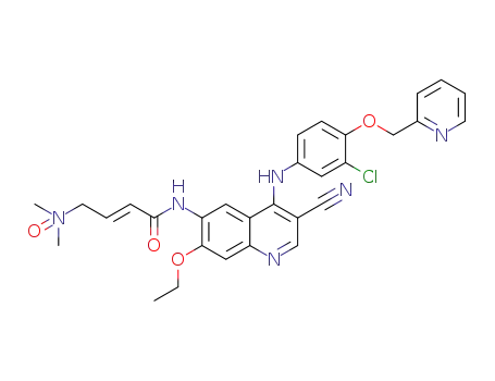 Molecular Structure of 1376615-55-2 ((E)-4-((4-((3-chloro-4-(pyridin-2-ylmethoxy)phenyl)amino)-3-cyano-7-ethoxyquinolin-6-yl)amino)-N,N-dimethyl-4-oxobut-2-en-1-amine oxide)