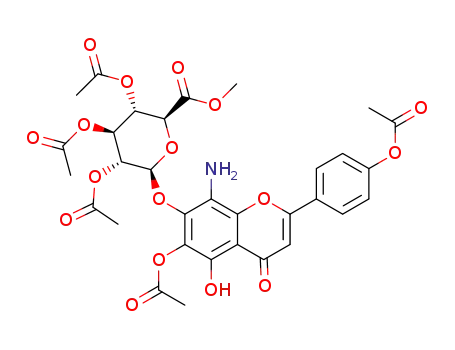 Molecular Structure of 1374218-62-8 (6,4'-diacetoxy-7-hydroxyflavon-8-amino-7-O-(2,3,4-tri-O-acetyl-β-D-glucopyranosiduronsauremethyl ester))