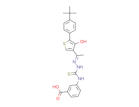 Molecular Structure of 1374409-74-1 (3-{[((2E)-2-{1-[5-(4-t-butylphenyl)-4-hydroxy-3-thienyl]ethylidene}hydrazino)carbonothioyl]amino}benzoic acid)