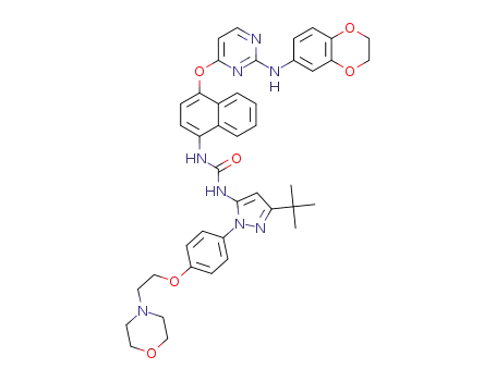 1-(3-(tert-butyl)-1-(4-(2-morpholinoethoxy)phenyl)-1H-pyrazol-5-yl)-3-(4-((2-((2,3-dihydrobenzo[b][1,4]dioxin-6-yl)amino)pyrimidin-4-yl)oxy)naphthalen-1-yl)urea
