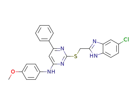 2-(((5-chloro-1H-benzo[d]imidazol-2-yl)methyl)thio)-N-(4-methoxyphenyl)-6-phenylpyrimidin-4-amine